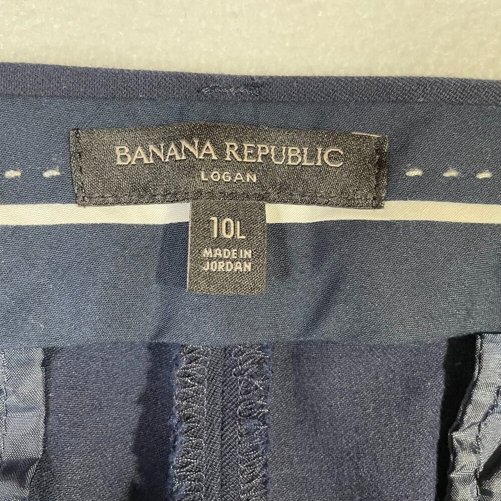 Banana Republic Logan Trousers Navy Blue Cotton Blend Stretch Size 10 L - Picture 14 of 16